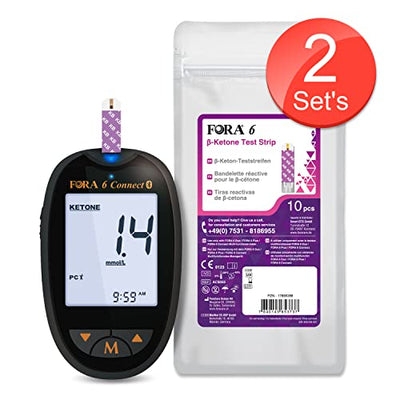 FORA 6 in 1 ketone messgerät set (mg/dl), Bluetooth, (Blutzucker, Gesamtcholesterin, Harnsäure, Hämatokrit, Hämoglobin), Selbsttest, Keto Ernährung, low Carb Diät, Früherkennung von Ketoazidose