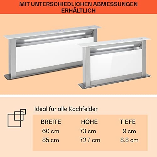 Klarstein Downdraft-Dunstabzugshaube, Versenkbare Abzugshaube, Extrem Leise Dunstabzugshauben mit Filter, Dunstabzugshaube 60cm, Umluft/Abluft Dunsthaube mit 10 Stufen, Dunstabzug 576 m³/h Luftstrom