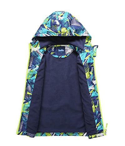 YOUNGSOUL Jungen Gefütterte Regenjacke Gemusterte Wasserdicht Winddicht Windjacke Regenmantel mit Kapuze Grün DE: 104-110 (Herstellergröße 110)