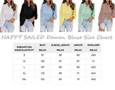 HAPPY SAILED Damen Bluse Weiß Elegant Spitze Blusenshirt Langarm Chiffon Tunika Shirt Hemd Oberteil Langarmshirt S