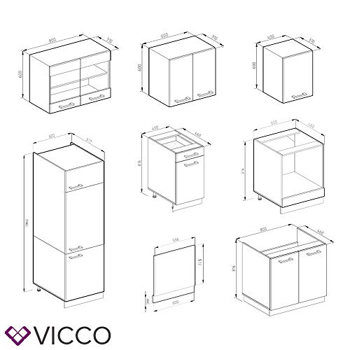 Vicco KÜCHE R-LINE 300 cm KÜCHENZEILE KÜCHENBLOCK EINBAUKÜCHE – EDELGRAU