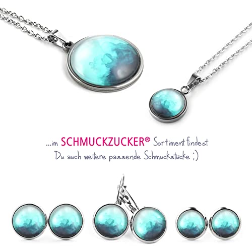 SCHMUCKZUCKER Damen Schmuck Motiv Tiefsee Edelstahl Türkis Silber Ohrringe Kette mit Anhänger Set Ohrstecker 12mm