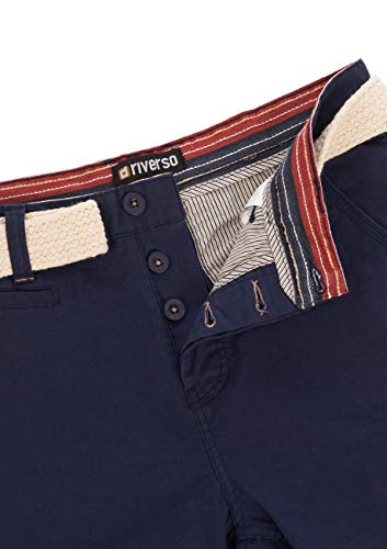 riverso Herren Chino Shorts RIVHenry Gürtel Bermuda Kurze Hose 98% Baumwolle Hellblau Dunkelblau Navy Rot Grün Orange Beige Grau w30 - w42, Größe:W 38, Farbe:Dark Navy (19400)