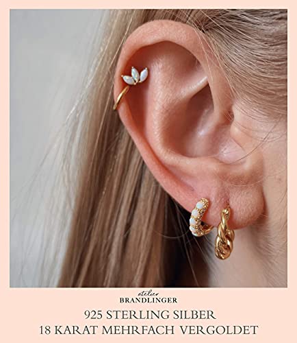 Brandlinger ® Ohrstecker Silber 925. Opal Ohrring Lotus Motiv. Schmuck Damen vergoldet mit 18 Karat (Silber und Gold) für Frauen und Mädchen. Größe Ohrstecker 8mm.