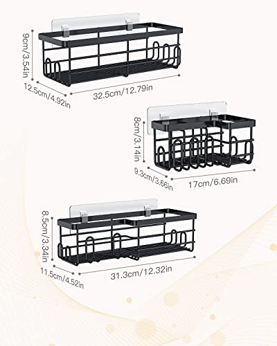 Duschablage Ohne Bohren, Uamector 3 Stück Badezimmer Regal, Rostfreier Edelstahl Schwarz Badezimmer Organizer für Shampoo und Duschgel