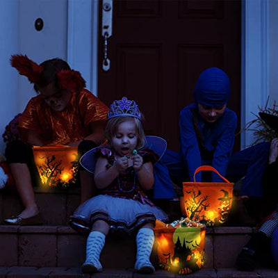 Halloween Tragetaschen mit LED, Trick or Treat Tasche Kinder Storage Bag, Wiederverwendbare Partytüten, für Jungen und Mädchen Halloween Party Decor