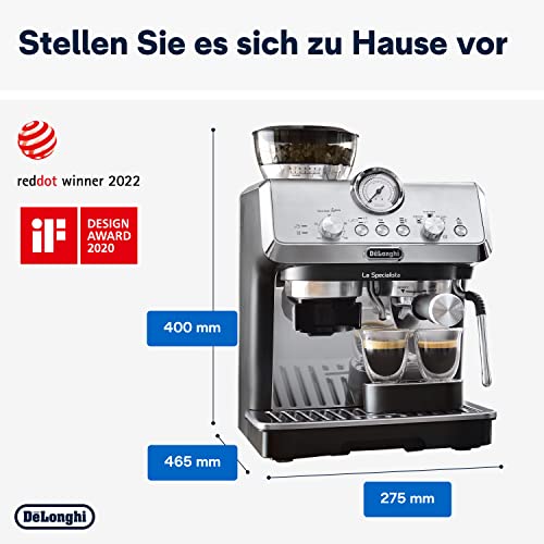 De'Longhi La Specialista Arte EC 9155.MB Espresso Siebträgermaschine, Espressomaschine mit Professioneller Milchaufschäumdüse, inkl. Barista-Kit, Edelstahl/Schwarz