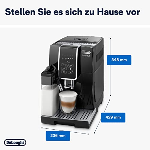 De'Longhi Dinamica ECAM 350.50.B Kaffeevollautomat mit LatteCrema Milchsystem, Cappuccino, Espresso & Kaffee auf Knopfdruck, 2-Tassen-Funktion, Großer 1,8 L Wassertank, schwarz