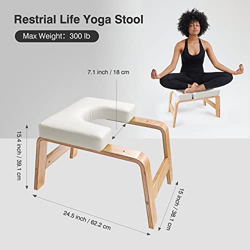 Restrial Life Yoga Kopfstandhocker, Yoga Kopfstandstuhl für Zuhause und Fitnessstudio, Holz und PU Polster, Ermüdung Entlasten und Körper Bauen (weiß)