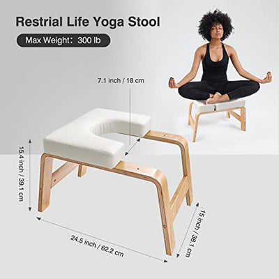 Restrial Life Yoga Kopfstandhocker, Yoga Kopfstandstuhl für Zuhause und Fitnessstudio, Holz und PU Polster, Ermüdung Entlasten und Körper Bauen (weiß)