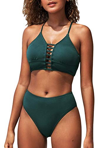 CUPSHE Damen Bikini Set mit Zierriemen Cut-Out Bademode Zweiteiliger Badeanzug Grün S