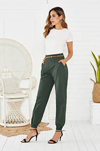 Cindeyar Damen Haremshose Elegant Winter Pumphose Lange Leinen Yoga mit Gürtel Aladin Pants,1 Hosen+1 Gürtel (L, Armeegrün)