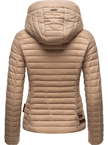 MARIKOO Damen Übergangsjacke Steppjacke mit abnembarer Kapuze Löwenbaby Taupe Gr. M