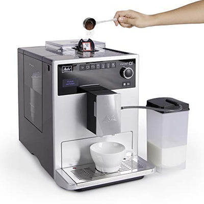 Melitta Caffeo CI E970-101 Kaffeevollautomat | mit Milchbehälter | Zweikammern-Bohnenbehälter | One Touch Funktion | 15 Bar | Automatische Reinigungsprogramme | Silber