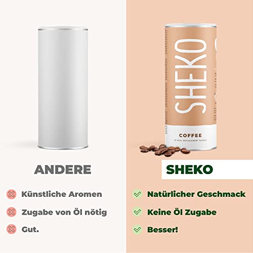 SHEKO Kaffee Mahlzeitersatz Shake mit Shaker | 25 cremige Abnehmshakes | Nur 200kcal, Glutenfrei & Natürlich lecker | Diät Shakes zum Abnehmen