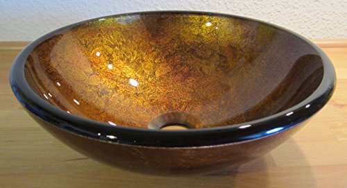 Nero Aufsatz Glas Waschbecken Antik Gold 31cm runde Waschschale klein