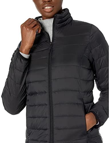 Amazon Essentials Damen Leichte, Langärmelige Pufferjacke, Wasserbeständig (Erhältlich in Übergröße), Schwarz, M