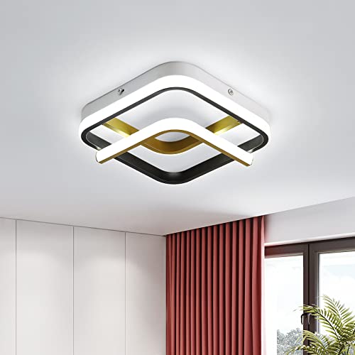 Quadrat LED Deckenlampe, Moderne LED Deckenleuchte 23W 6000K (Kaltweiß), Acryl Deckenleuchte Geeignet für Küche, Wohnzimmer, Schlafzimmer (Schwarzgold)