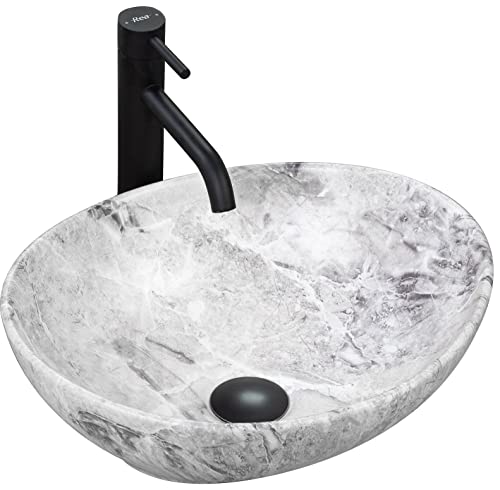 VBChome Waschbecken 41 x 35 cm Keramik Stone Steinmuster Grauer Marmor Kleine Waschtisch Handwaschbecken Aufsatzwaschbecken Waschschale Gäste WC (Model 2)