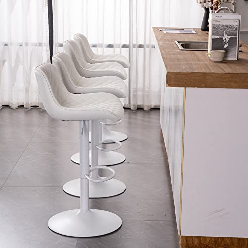 YOUTASTE Barhocker, 2er Set Tresenhocker PU-Leder Höhenverstellbar Bar Stühle Drehbar Drehstühle Mit Armlehnen,Kücheninseln Bar Stool Für Garten 180kg Kapazität-Diamant Weiß