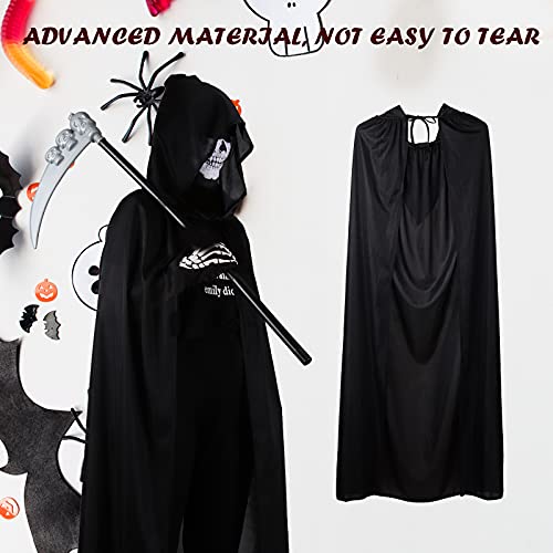 Herefun Sensenmann Kostüm, Halloween Kostüm Sensenmann mit Sense Schädelmaske Kostüme Set für Erwachsene Halloween Dekoration Cosplay Sensenmann Schwarz Umhang mit Kapuze