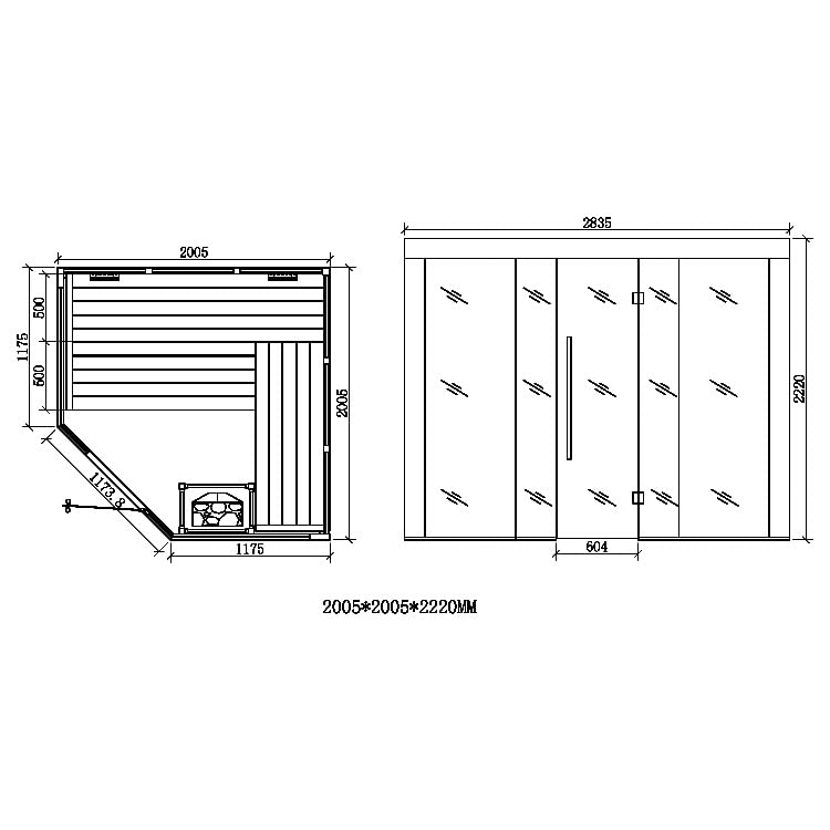 EO-SPA Sauna E1201B-IR Pappelholz 205x205 9kW Vitra