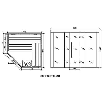 EO-SPA Sauna E1201B-IR Pappelholz 205x205 9kW Vitra