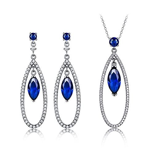 ACEACE Erstellt Saphir Wassertropfen Ohrringe Halskette Reale 925 Sterling Silber Schmuck Sets for Frauen Klassisches Geschenk Fine Schmuck (Gem Color : Sapphire)