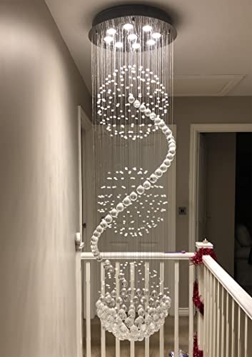 Luxus Spiral Sphere Kristall Kronleuchter, Spektakuläre Droplet LED Deckenleuchte, Unterputz Pendelleuchte für Wohnzimmer Hotel Eingangsbereich Flur Foyer Romantisches Dekor, Größe: D50cm H180cm