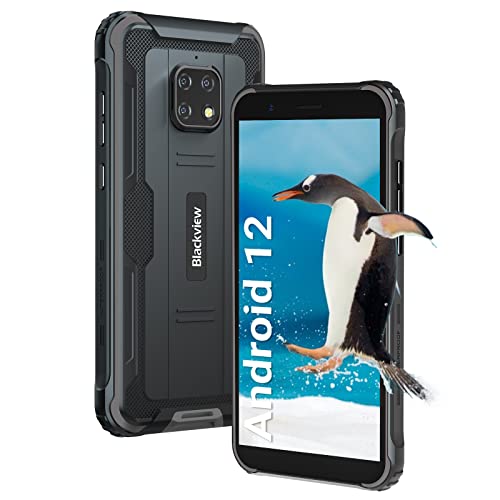 Blackview BV4900 Pro (2022) Android 12 Outdoor Smartphone, 7GB+64GB/256GB Outdoor Handy Ohne Vertrag Günstig - 5580mAh/13MP+5MP/Dual SIM 4G/5.7" HD/Wasserdicht, NFC/Face ID/OTG/GPS - Schwarz