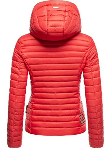 MARIKOO Damen Übergangsjacke Steppjacke mit abnembarer Kapuze Löwenbaby Rot Gr. S