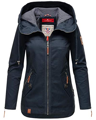 Navahoo Damen Jacke Frühling Übergangsjacke Parka Mantel Kapuze B692 [B692-Wek-Navy-Gr.S]