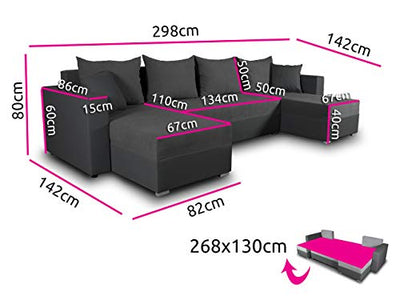 Wohnlandschaft mit Schlaffunktion Beno - U-Form Couch, Ecksofa mit Bettkasten, Couchgranitur mit Bettfunktion, Polsterecke, Big Sofa, Polstergarnitur (Dunkelgrau + Grau (Cayenne 1118 + Enjoy 21))