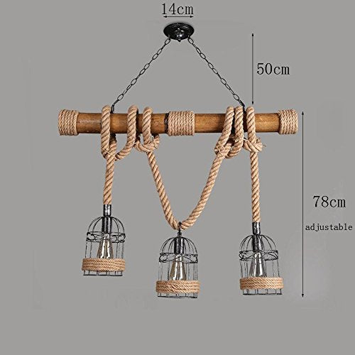 Rustikal Hanfseil Eisen Leuchter Pendelleuchte Retro Vintage Seilleuchte Seil Lichter Kronleuchter Runde Hängend Eisen Käfig Hängelampe, Rahmen Handgewebt Deckenlampe Beleuchtung