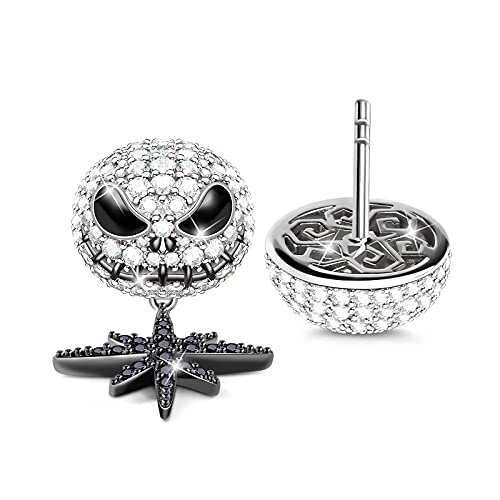 GNOCE"Jack Schädel" Charm Anhänger 925 Sterling Silber Bead Charms mit Zirkonia Charm Schmuck für alle Armbänder Halsketten Geschenke Bijouterie für Halloween Damen Mädchen Baby (3Ohrring)