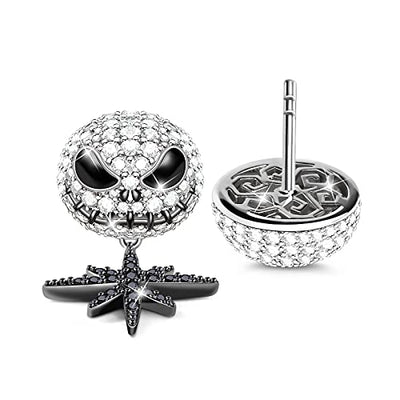 GNOCE"Jack Schädel" Charm Anhänger 925 Sterling Silber Bead Charms mit Zirkonia Charm Schmuck für alle Armbänder Halsketten Geschenke Bijouterie für Halloween Damen Mädchen Baby (3Ohrring)