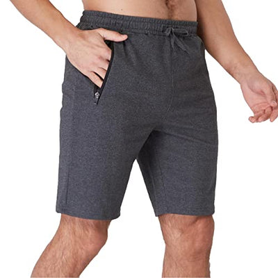 JustSun Kurze Hosen Herren Shorts Kurze Sporthose Jogginghose Sommer Sweatshorts Sport Shorts Baumwolle mit Reißverschlusstaschen Grau XL