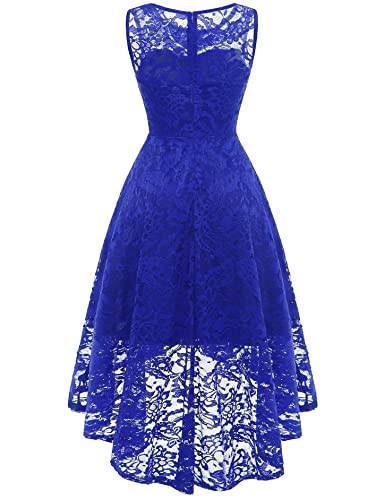 MuaDress 6006 Elegante Abendkleider Cocktailkleider Damenkleider Brautjungfernkleider aus Spitzen Knielange Rockabilly Ballkleid Rund Ausschnitt Royalblau XS