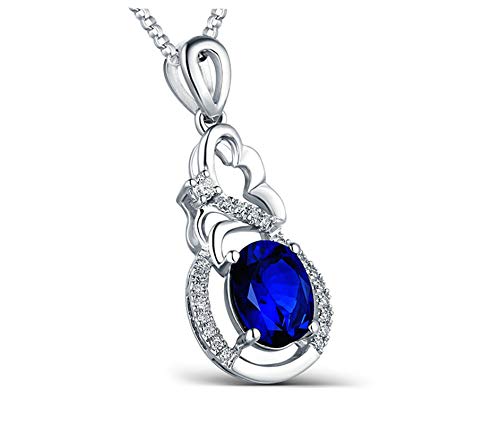 ANAZOZ Echtschmuck Halskette Damen 18K 750 Weißgold Hohl Oval Blume 1Ct Saphir Blau Halskette mit Anhänger mit Diamant Schmuck für Frauen