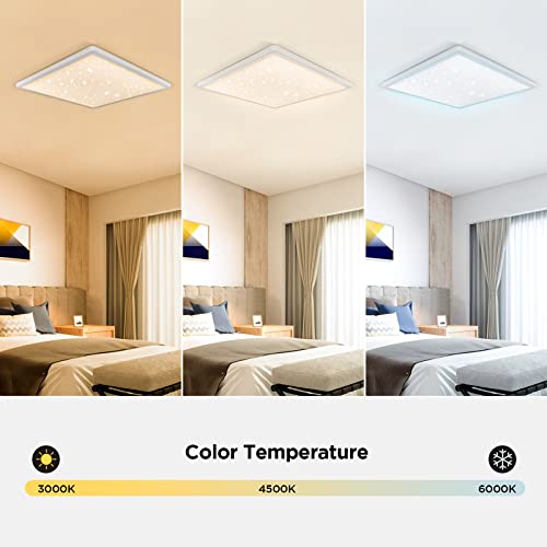 LED Deckenleuchte Sternenhimmel, 24W dimmbare Deckenlampe, 6-farbige Hintergrundbeleuchtung RGB mit Fernbedienung, 3000K-6500K, IP54, ultradünnes quadratisches Panel für Schlafzimmer/Bad/Flur/Küche