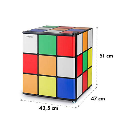 Klarstein Solve - Mini-Kühlschrank, Minibar, thermoelektrisches Kühlsystem, 48 Liter Fassungsvermögen, mechanischer Drehregler, Kühlung: 0 bis 10 °C, schwarz/bunt