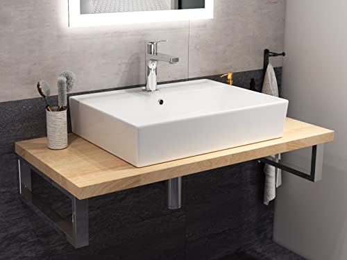 Aqua Bagno Basic | Design Waschbecken im modernen Stil, Waschtisch aus Keramik, Aufsatzwaschbecken weiß | 60x45x13 cm