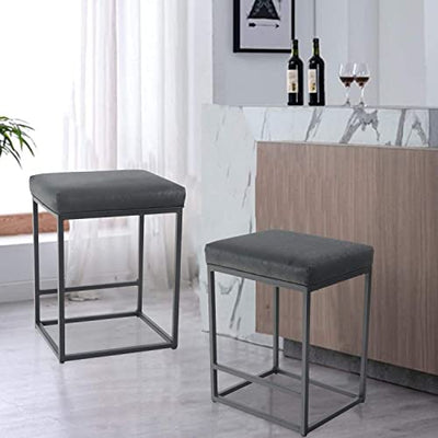 2er- Barhocker Barstühle mit Fußstütze, Küchenstühle PU-Leder, Rückenloser Hocker, Tresenhocker, Bistrohocker, für Innen Außen Esszimmer Hausbar Kaffee Stühle Klein