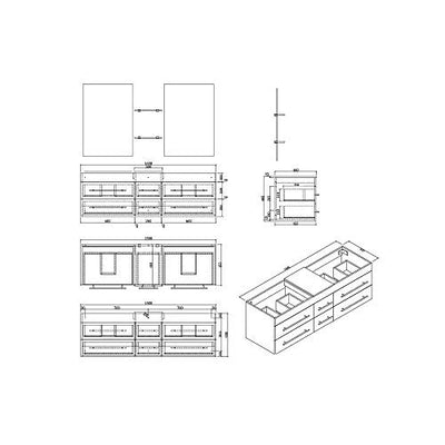 Lomadox Badmöbel Komplett Set, Hochglanz weiß, 151 cm Waschtisch-Unterschrank, 2 Waschbecken, LED-Spiegel, 2 Hochschränke