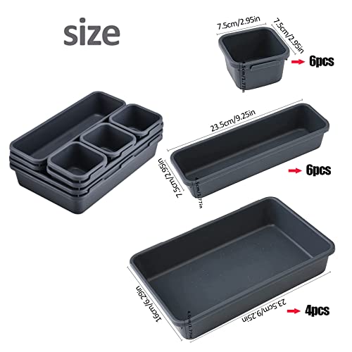 16 Stücke Drawer Organiser System Drawer Organiser Drawer Insert Storage Box Büro & HomeAufbewahrungsbox, Schubladen Organizer Ordnungssystem, Waschbare Aufbewahrungsbox (Dunkelgrau)