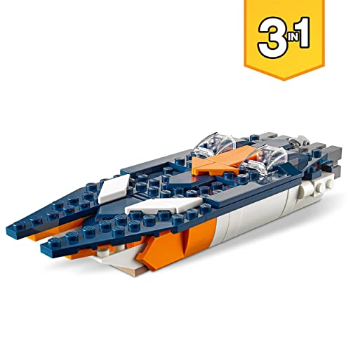 LEGO 31126 Creator 3-in-1 Überschalljet, Flugzeug Hubschrauber und Boot, 3 Modelle zum Bauen, Spielzeug ab 7 Jahre