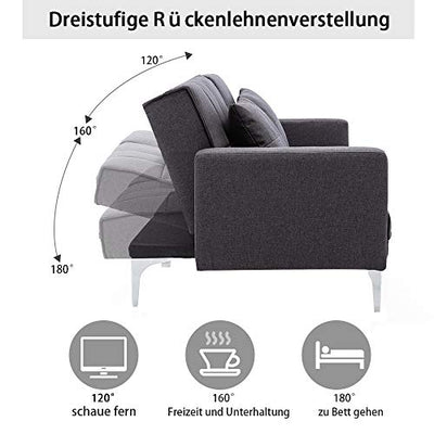 Mingone Schlafsofa Sofa mit Schlaffunktion 3 Sitzer Sofabett Verstellbarer Winkel Couch Schlafsessel (Dunkelgrau, 76 x 86 x 148 cm)