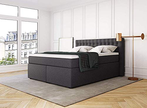 Betten Jumbo King Boxspringbett 180x200 cm mit Bettkasten 7-Zonen TFK Härtegrad H4 und Visco-Topper | Farbe Anthrazit | div. Größen verfügbar