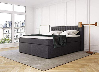 Betten Jumbo King Boxspringbett 180x200 cm mit Bettkasten 7-Zonen TFK Härtegrad H4 und Visco-Topper | Farbe Anthrazit | div. Größen verfügbar