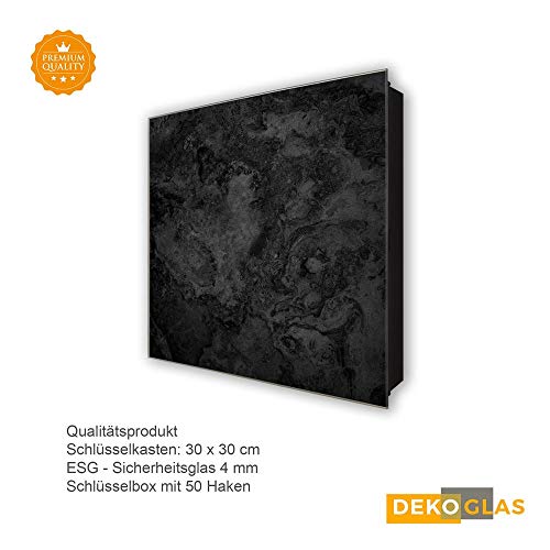 DekoGlas Schlüsselkasten 'Stein Oberfläche' 30x30 Glas, inkl. Haken Schlüsselbrett Schlüssel-Box Design Aufbewahrung